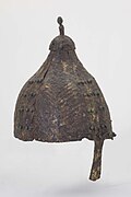 Iranian helmet, iron, bronze rivets and gilding.