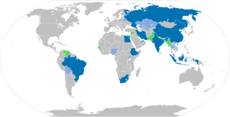 color #0072B2 Países miembros
 color #87aade Países socios
 color #5fd35f Países solicitantes a los BRICS