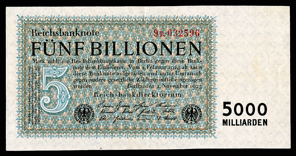 Five-trillion Mark at Papiermark, by the Reichsbankdirektorium Berlin