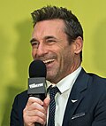 Jon Hamm on a 2018 panel for the Good Omens miniseries