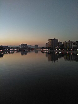 Longmen Town at night, with Zengjiang River passing through