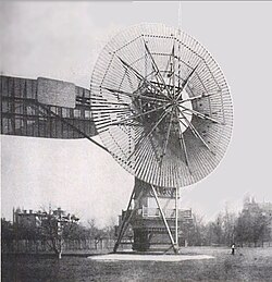 The first automatic wind turbine, built in Cleveland in 1887 by Charles F. Brush