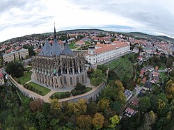 Aerial view of Kutná Hora with the Church of Saint Barbara and Jesuit College in the front