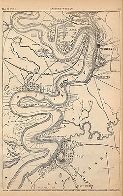 Quitman's Palmyra plantation is pictured on this 1863 map of the Vicksburg area