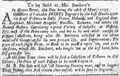 Announcement of art sale at John Smibert's house, Queen Street, Boston, 1735