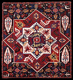 Cover, silk embroidery on cotton. Iran, Caucasus; 1st half of 18th century. Stored at The David Collection, inventarnummer 37-1969