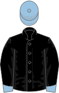 Black, light blue cuffs and cap