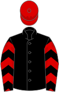 Black, red chevrons on sleeves, red cap