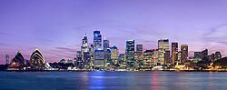 View of Sydney and the Sydney Opera House from Jeffrey Street at dusk