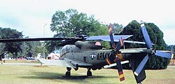 A three-quarter rear view of AH-56 #7 on display outside of the U.S. Army Aviation Museum at Fort Rucker, Alabama.