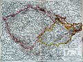 Image 63An 1892 map showing Bohemia proper outlined in pink, Moravia in yellow, and Austrian Silesia in orange (from Bohemia)