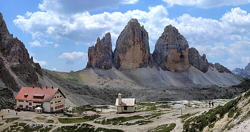 The Locatelli hut with a small chapel
