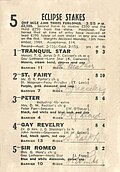 1944 VATC Eclipse Stakes starters and results showing the winner, Peter