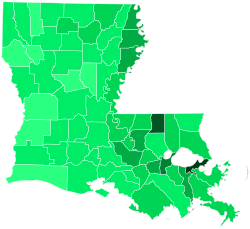 Support for Fayard by parish:  >30%  25–30%  20–25%  15–20%  10–15%  5–10%  <5%