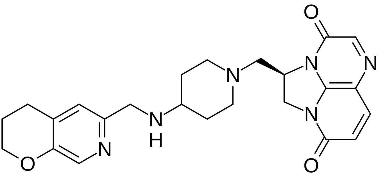 2D representation of the chemical structure of gepotidacin.