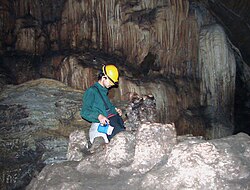 Biospeleologist in search of biodiversity inside the cave