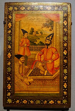 Cover of a mirror case, watercolor, gold-colored pigments, and lacquer on pasteboard.
