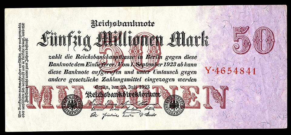 Fifty-million Mark at Papiermark, by the Reichsbankdirektorium Berlin