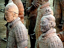 Soldiers from the Terracotta Army, interred by 210 BC, Qin dynasty (221–206 BC)