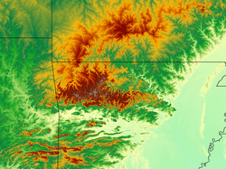 1:1000000 scale digital elevation model (DEM) of the U.S. Interior Highlands
