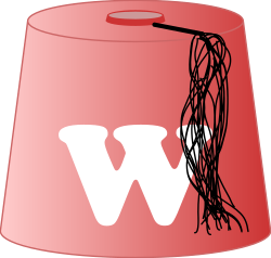 alt = A red fez with a white W and a black tassel. It is the Arbitration Committee's clerks' unofficial logo