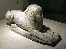 Painted limestone Sphinx of Hetepheres II, a daughter of Khufu, possibly the first depiction of a sphinx