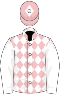 Pink and white diamonds, white sleeves, white diamond on cap