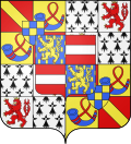 Arms of Rene of Orange-Nassau-Breda (1530–1544): overall in the center as an escutcheon is the quartered arms of Nassau and Vianden/Breda.