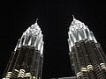 The Petronas twin towers at night.