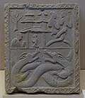 Fuxi and Nüwa with tower and twin dragons, China, unearthed from a cliff tomb, Alkali factory, Pengshan, Eastern Han dynasty, 25–220 AD