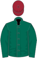 Dark green, maroon cap