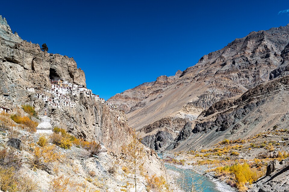 Tsarap River and Phuktal Gompa, Zanskar, Ladakh. Gallery: Commons: Featured pictures/Places/Settlements#IndiaFP on English Wikipedia, 2023  Gallery: Wikipedia: Featured pictures/Places/Landscapes