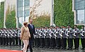An honours ceremony for German Chancellor Angela Merkel and Greek Prime Minister Antonis Samaras in August 2012.