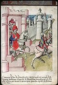 Buisine player and religious figure, Manuscript of Saint-Esprit. 1450-1460 A.D.