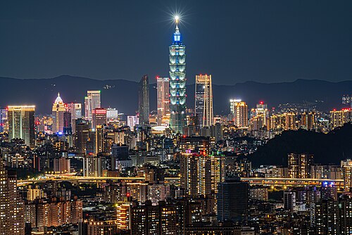 Taipei's CBD skyline, with Taipei 101 in the (Xinyi Special District)
