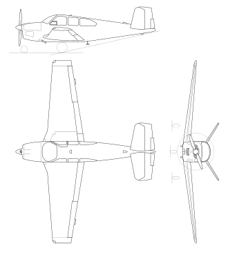 3-view line drawing of the Beechcraft V35B Bonanza