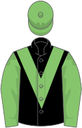 Black, light green chevron and sleeves, light green cap