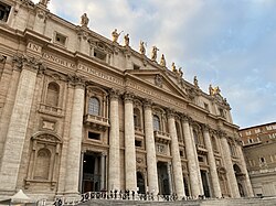 Façade of St. Peter's Basilica with inscription commemorating Pope Paul V