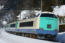 A Niigata-based 485–3000 series refurbished train on a Rapid service in September 2018
