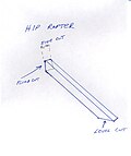 The side cut is the beveled angle of the hip or valley rafter that fits into the ridge board in this image.