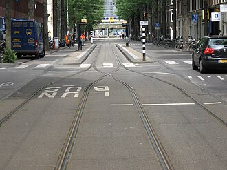 Netherlands: short section of gauntlet track at the line 7 stop in Czaar Peter Street [nl] in Amsterdam