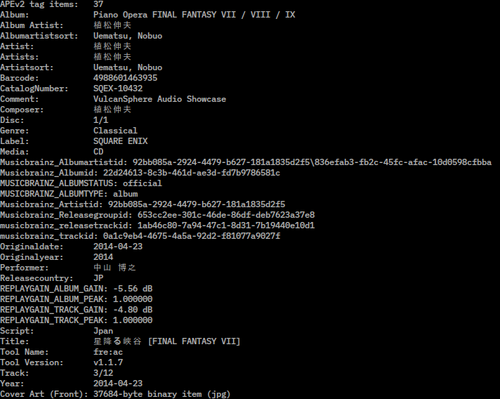 Example of an APE tag with ReplayGain tags