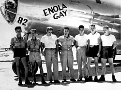 The Enola Gay dropped the "Little Boy" atomic bomb on Hiroshima. Paul Tibbets (center in photograph) can be seen with six members of the ground crew.