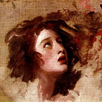 Oil sketch of Emma Hart, as Miranda, by George Romney