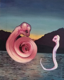 Spiral Bloom, 2019, 20 x 16 in, oil and acrylic on canvas
