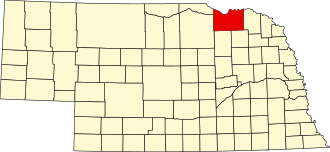 Map of Nebraska highlighting Knox County