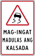 Mag-ingat, madulas ang kalsada (Slippery road) (plate type)