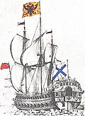 An engraving depicting the battleship Poltava (1712)