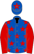 Royal blue, red stars, sleeves and star on cap