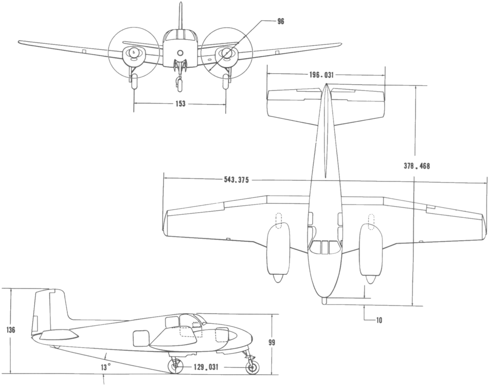 File:Beechcraft L-23A Seminole 3-view line drawing.png
